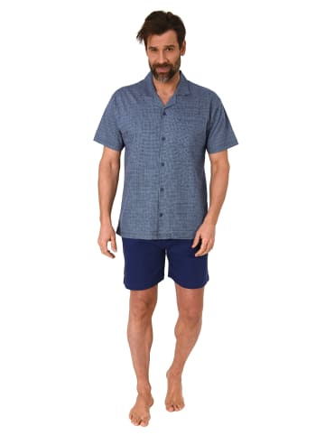 NORMANN kurzarm Schlafanzug Shorty Pyjama zum durchknöpfen - 78268 in marine