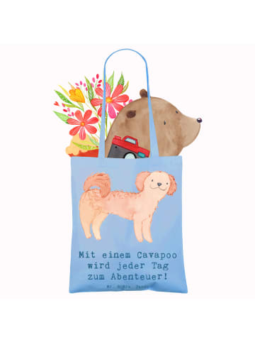 Mr. & Mrs. Panda Schultertasche Cavapoo Abenteuer mit Spruch in Sky Blue