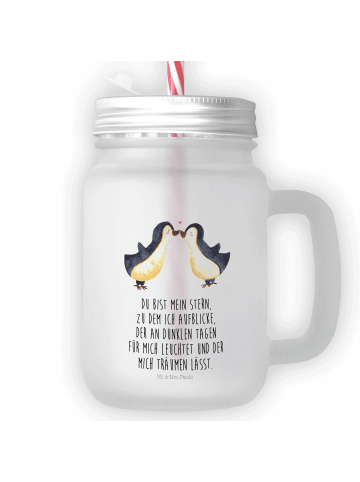 Mr. & Mrs. Panda Glas Pinguin Liebe mit Spruch in Transparent