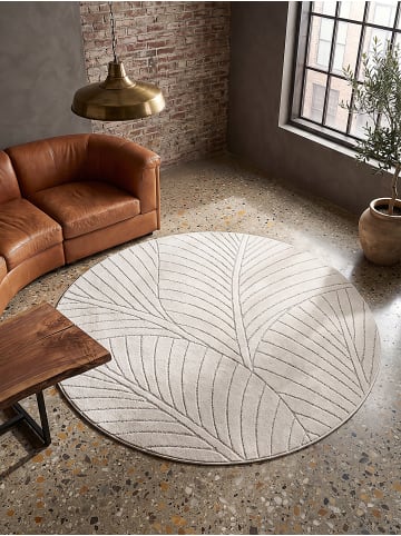 KADIMA DESIGN Outdoor-Teppich ENGADIN Blattmotiv Kurzflor Wohnzimmer Balkon in Creme