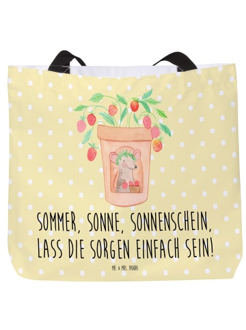 Mr. & Mrs. Panda Strandtasche Sommerfreude mit Spruch in Gelb Pastell