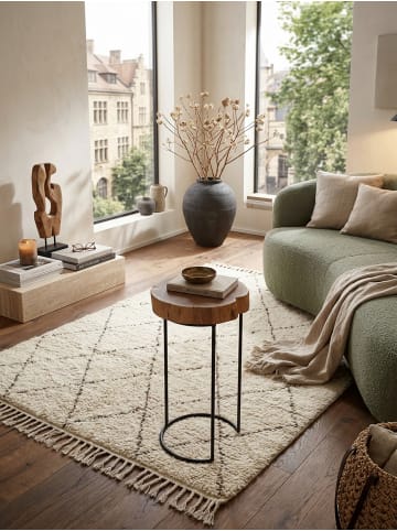 KADIMA DESIGN Beistelltisch aus Massivholz, Baumstamm-Tischplatte im Landhausstil in Beige