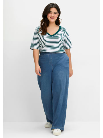 sheego T-Shirt in petrol-gestreift