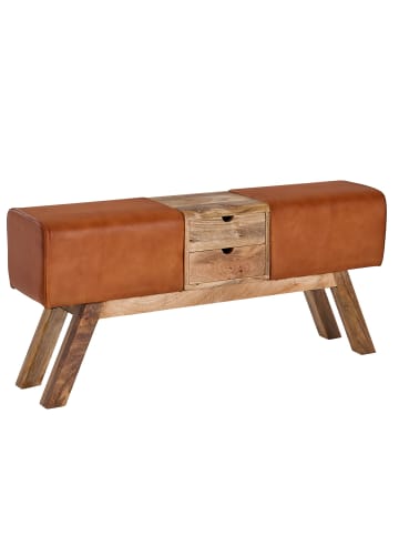 KADIMA DESIGN Retro-Sitzbank mit Schubladen, Massivholz, Stoffbezug, Seitentasche