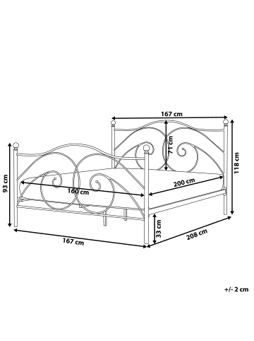 Beliani Doppelbett DINARD in Weiß - (W) 167 x (H) 118 x (L) 208 cm