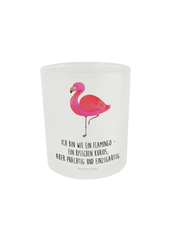 Mr. & Mrs. Panda Glas Windlicht Flamingo Classic mit Spruch in Transparent