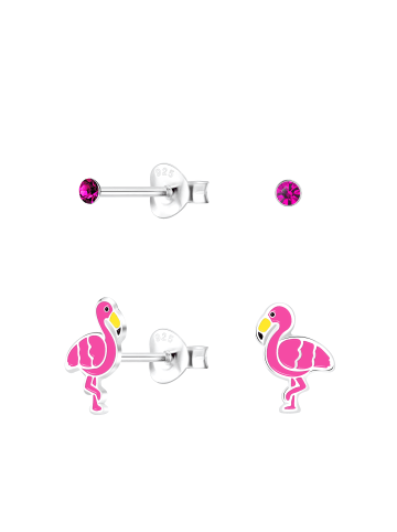 Alexander York Ohrstecker-Set FLAMINGO und KRISTALL rose in 925 Sterling Silber, 4-tlg.