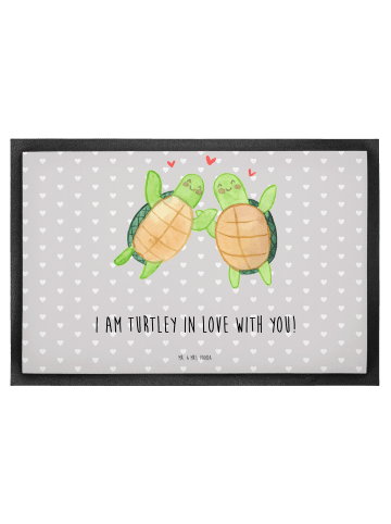 Mr. & Mrs. Panda Fußmatte Schildkröten Paar mit Spruch in Grau Pastell
