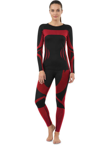 normani 2x Damen Thermooberteil Langarm Shirt Skiunterwäsche in Schwarz/Rot
