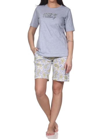 NORMANN Schlafanzug Shorty kurzarm paisleyprint Übergrößen in grau-mel.
