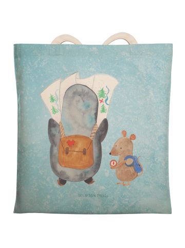 Mr. & Mrs. Panda Shoppingbag Pinguin & Maus Wanderer ohne Spruch in Eisblau