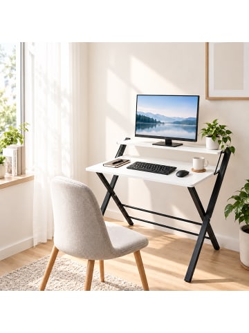 relaxdays Schreibtisch in Schwarz/ Weiß - (B)70 x (H)82 x (T)56 cm