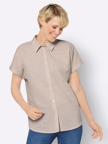 Sieh an! Kurzarm-Bluse in beige-ecru-gemustert