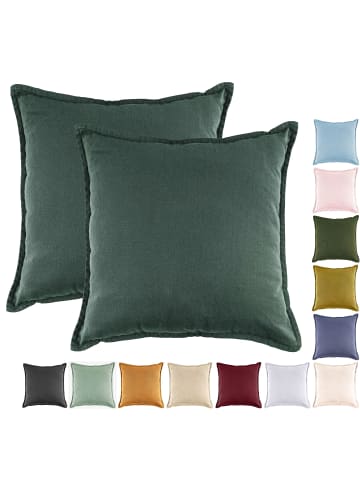 JACK 2er Set Kissenhülle 45x45cm Baumwolle Einfarbig in Dunkelgrün