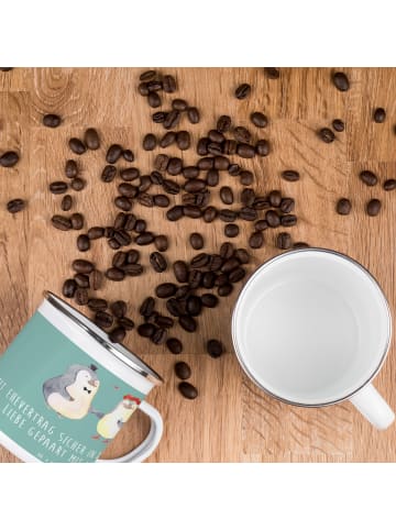 Mr. & Mrs. Panda Emaille Tasse Ehevertrag Zukunft mit Spruch in Meeresbrise