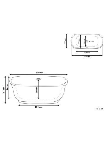 Beliani Freistehende Badewannen TESORO in Rot/Weiß/Silber