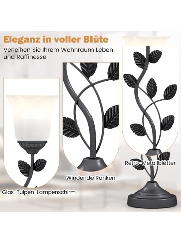 COSTWAY Blume Tischlampe Nachttischlampe in Schwarz