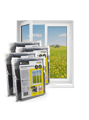 EASYmaxx Moskitonetz Fenster 4er-Set 150x180cm schwarz mit Klettverschluss Transparent