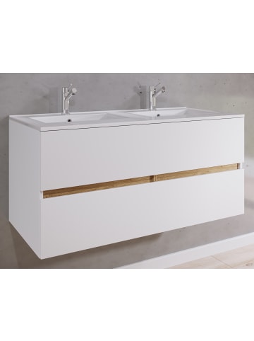 VCM  2 tlg. Badmöbel-Set mit Waschbecken Cosila-I 112cm in Weiß / Honig-Eiche