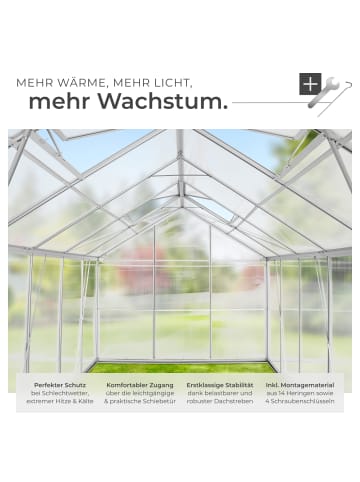 tectake Treibhaus aus Aluminium mit Fundament, 185x375x195cm