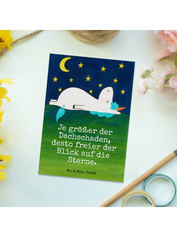 Mr. & Mrs. Panda Postkarte Einhorn Sternenhimmel Design mit Spruch in Weiß