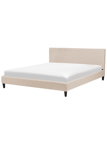 Beliani Doppelbett FITOU in Beige/Dunkler Holzfarbton - (W) 190 x (H) 87 x (L) 214 cm