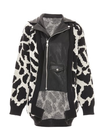 NAEMI Damen Strickjacke in Schwarz Wollweiss