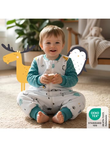 Schlummersack Bio Schlafsack mit Füßen und umklappbaren Bündchen 2.5 TOG in Türkis