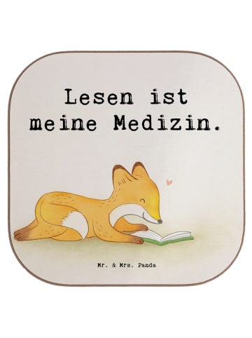 Mr. & Mrs. Panda Bierdeckel Fuchs Lesen Design mit Spruch in Weiß