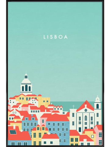 Juniqe Poster in Kunststoffrahmen "Lisboa" in Blau & Bunt