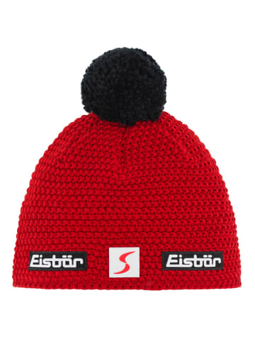 Eisbär Strickmütze mit Bommel Jamie Pompon MÜ SP Unisex in Rot/Schwarz