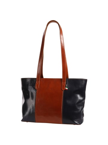 Florence Florence Schultertasche Leder dunkelblau, braun ca. 42cm