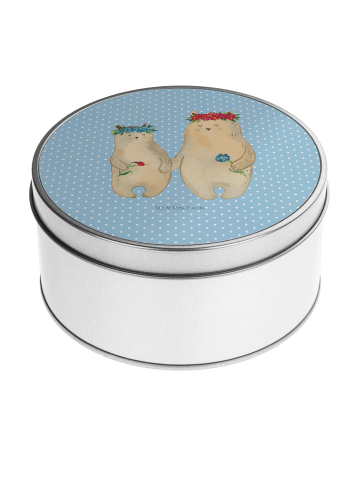 Mr. & Mrs. Panda Blechdose Bären mit Blumenkranz ohne Spruch in Blau Pastell