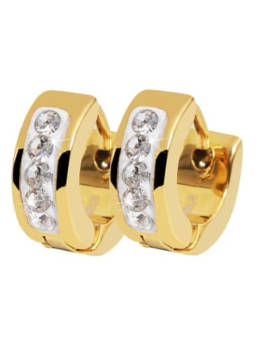Adeliás Damen Ohrringe – Klappcreole aus Edelstahl mit Strass Steinchen in gold