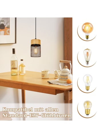 ZMH Pendelleuchte 1-flammige E27 in Schwarz Holz Vintage Esszimmerlamp MAX.40W