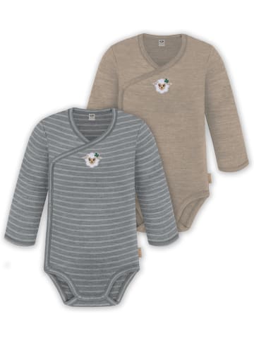 Normani Outdoor Sports 2er Set Unisex Baby Wickelbody Langarm-Strampler in Grau/Beige