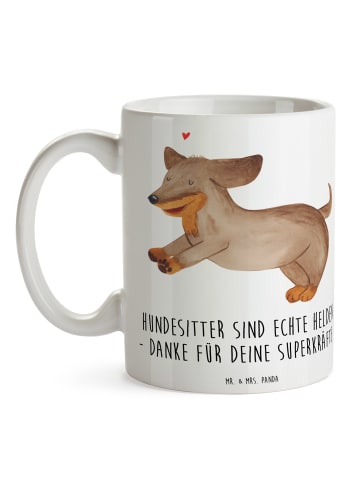 Mr. & Mrs. Panda Teetasse Hundesitter Helden mit Spruch in Weiß