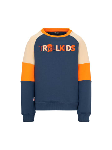 Trollkids Sweatshirt "Trollfjord" in Mystikblau/Sandbeige/Hellorange