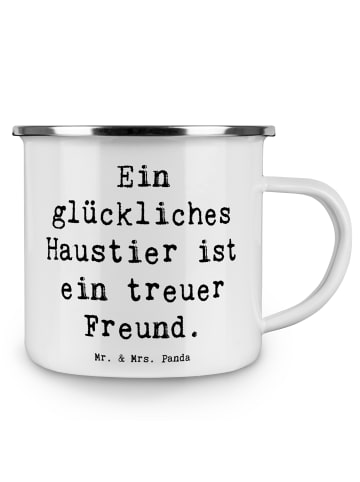 Mr. & Mrs. Panda Becher Emaille Spruch Haustiere pflegen mit Spruch in Weiß