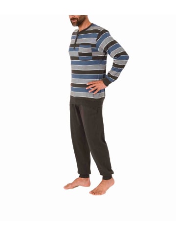 NORMANN Pyjama Schlafanzug Bündchen Kuschel interlock - 68309 in blau