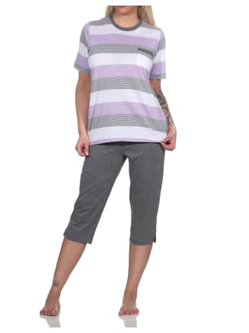 NORMANN Capri Schlafanzug kurzarm Blockstreifen in flieder