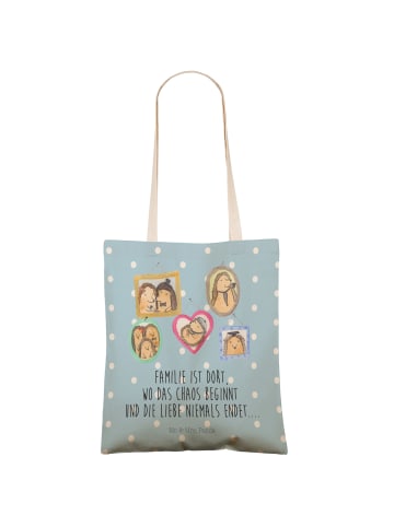 Mr. & Mrs. Panda Tasche Igel Familie mit Spruch in Blau Pastell