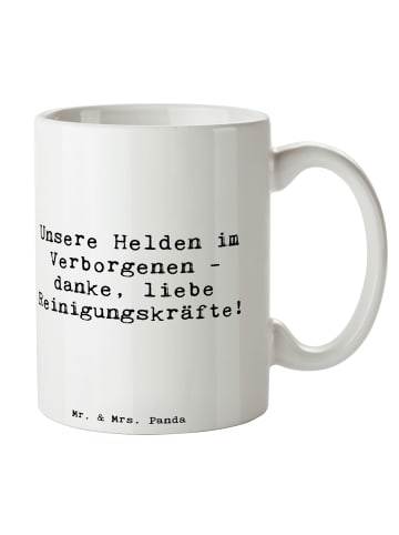 Mr. & Mrs. Panda Tasse Reinigungskraft Helden mit Spruch in Weiß