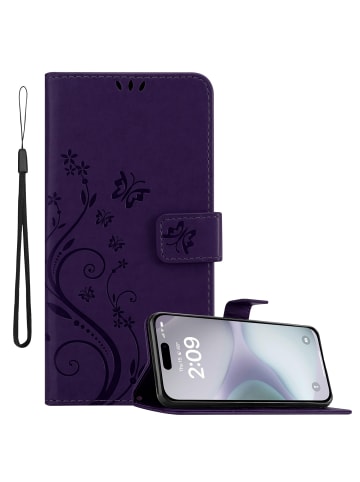 cadorabo Hülle für Apple iPhone 16 PLUS Blumen Design in Floral Dunkel Lila