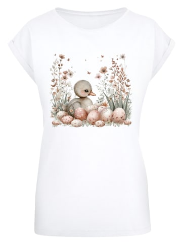 F4NT4STIC Extended Shoulder T-Shirt Ente Ostereier Blumen Küken in weiß