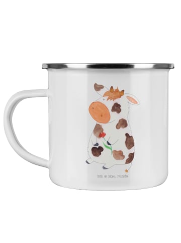 Mr. & Mrs. Panda Camping Emaille Tasse Kuh ohne Spruch in Weiß