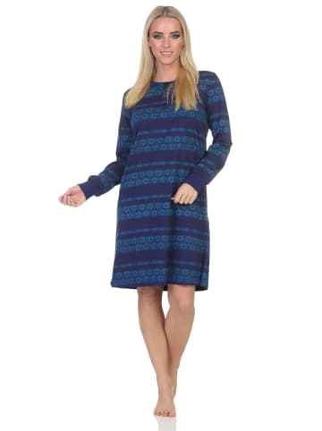 NORMANN Langarm Nachthemd Bündchen Ethnolook - 87539 in marine