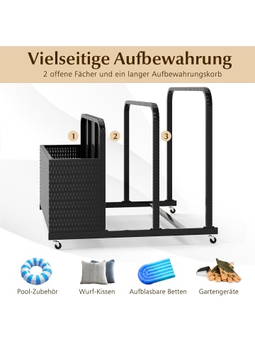 COSTWAY Pool Aufbewahrungskorb mit Rollen in Schwarz