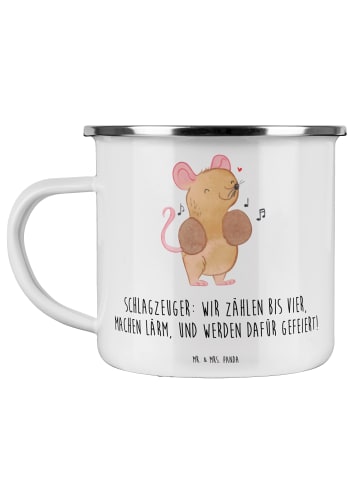 Mr. & Mrs. Panda Camping Emaille Tasse Schlagzeuger Stolz mit Sp... in Weiß