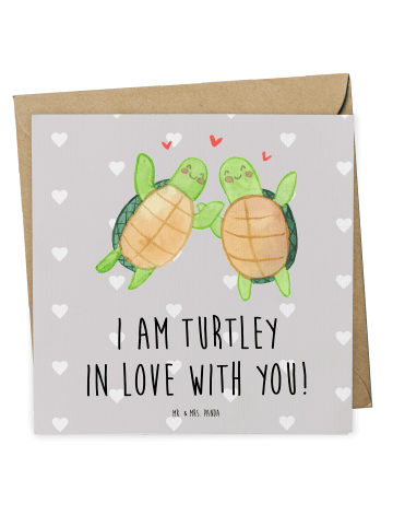 Mr. & Mrs. Panda Glückwunschkarte Schildkröten Paar mit Spruch in Grau Pastell